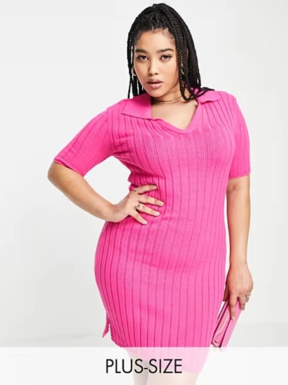 I Saw It First Plus Shirt Sleeve Rib MIDI Dress With Side Split, Size 20, Pink